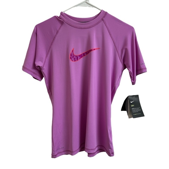 Nike Tops - Nike Women's Size M Dri-Fit UPF 40+ Pink Swoosh Swim Short Sleeve Shirt Gorpcore